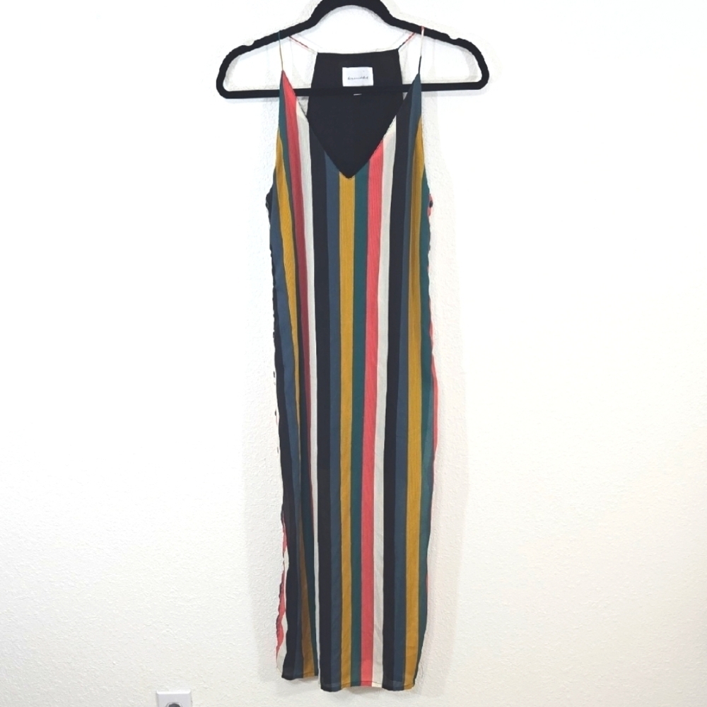 Revolve Line and Dot Striped Midi Lined Dress Beachy Vacation Artsy, size XS
